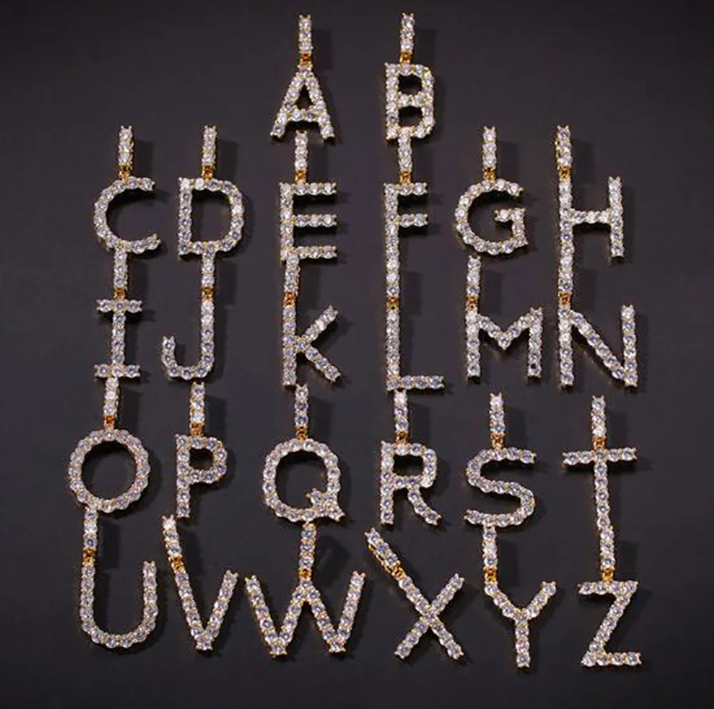 A-Z пользовательские буквы имени начальная буква кулон ожерелья Шарм мужские и женские циркон хип-хоп ювелирные изделия 24 дюйма 3 мм золото серебро Tenni310z