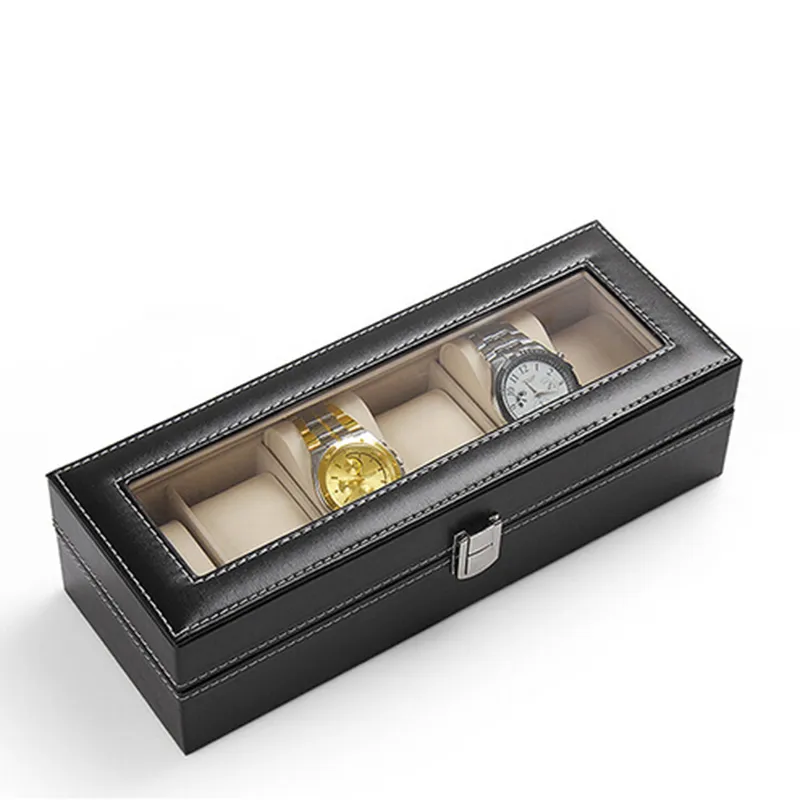 LISCN 시계 박스 5 그리드 시계 박스 케이스 PU 가죽 Caja Reloj 블랙 홀더 Boite Montre Jewelry Gift Box 20181239Z