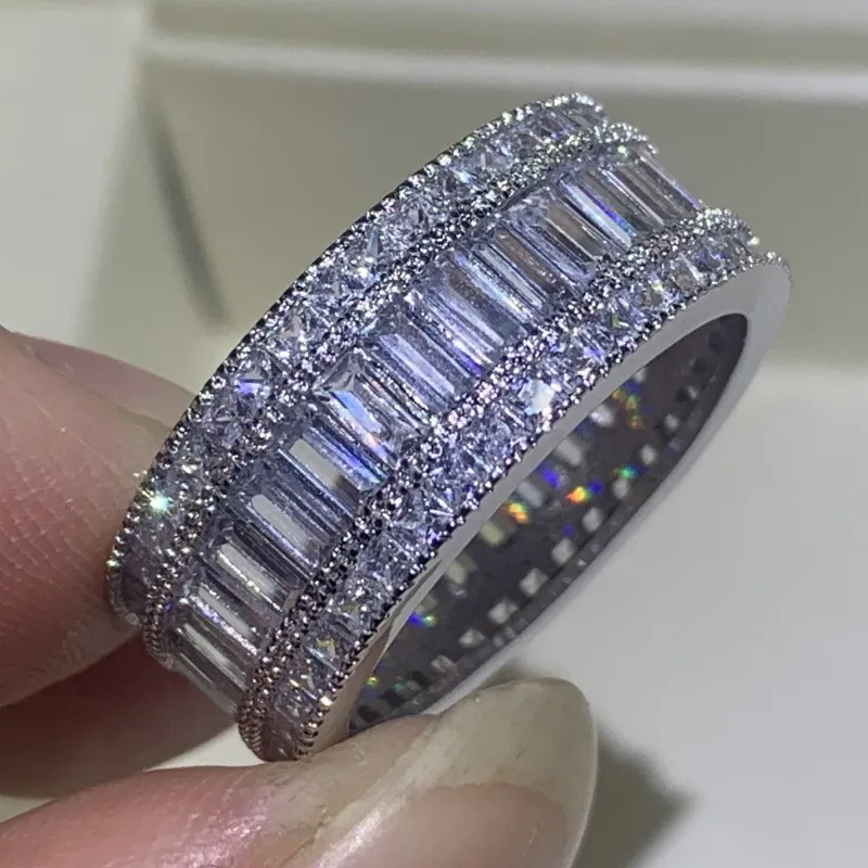 Novidade joias exclusivas de luxo feitas à mão 925 prata esterlina completa princesa corte branco topázio cz diamante eternidade mulheres casamento ban209o