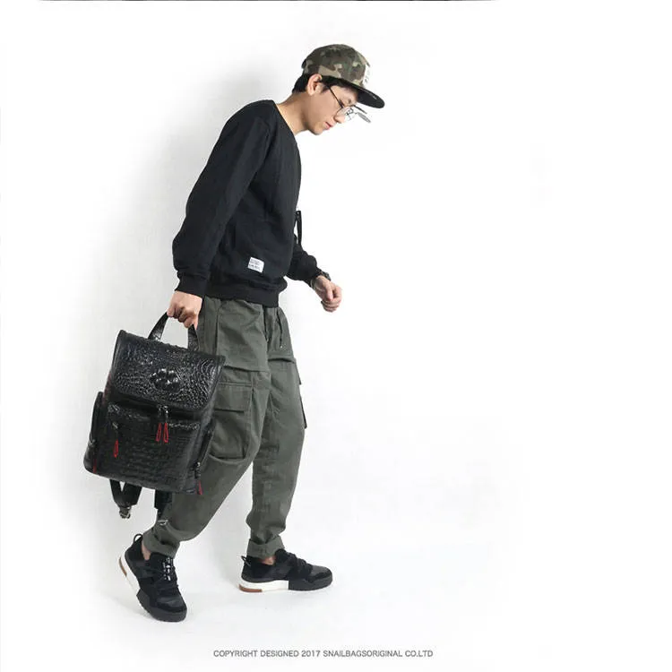 Högkvalitativ läderkrokodiltryck ryggsäck män väska berömda designers duk mäns ryggsäck resväska ryggsäckar bärbara väska291i