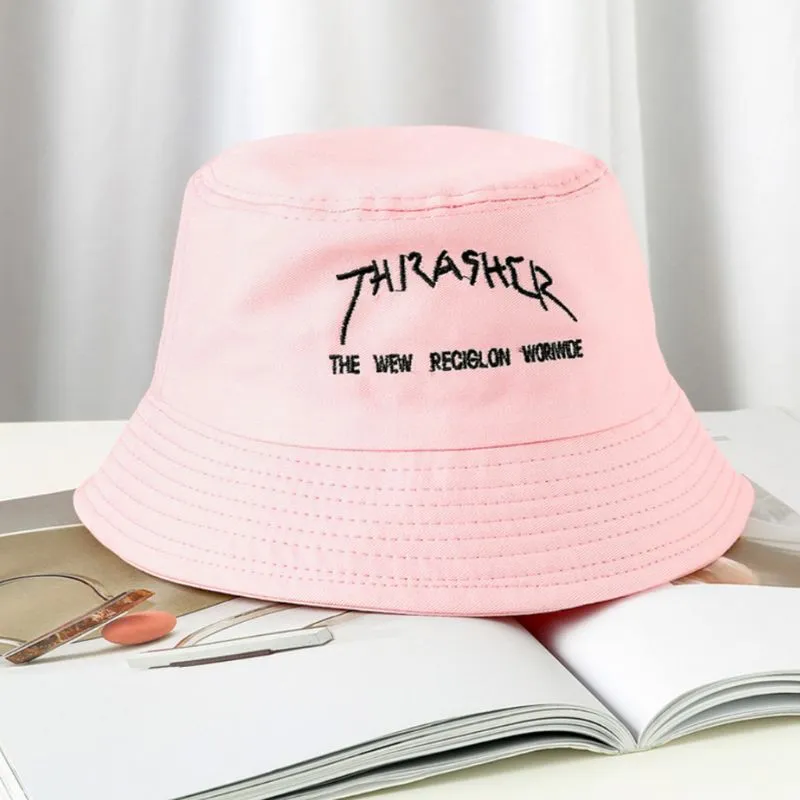 Women Girls Funny Embroidery Letter Wide Brim Bucket Hat Summer Casual Harajuku Hip Hop Student Sports Fisherman Cap258v