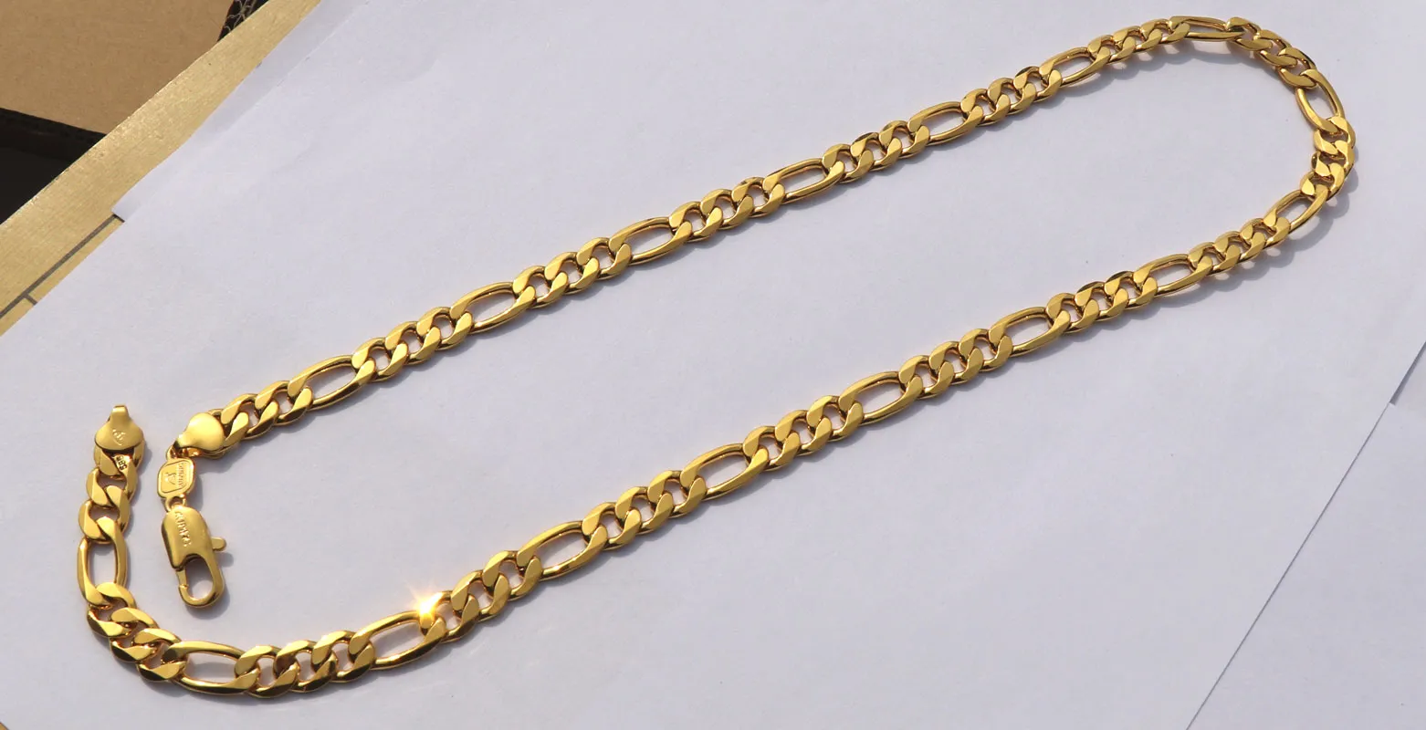 Solido Stamep 585 con marchio di garanzia oro giallo 18 k Gf Figaro catena a maglie collana lunghezze 8 mm maglia italiana 24 261f