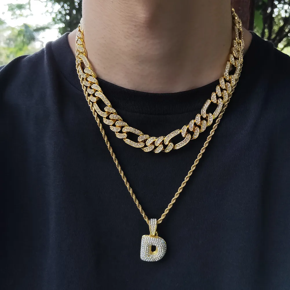 Ожерелье-цепочка Figaro 13 мм в стиле хип-хоп, серебро, золото, ледяные стразы, кубинские звенья, ожерелья, мужские ювелирные изделия в стиле хип-хоп324L