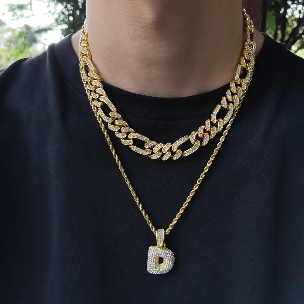 Figaro correntes colar 13mm hiphop prata cor ouro gelado para fora strass links cubanos colares dos homens hip hop jóias246i