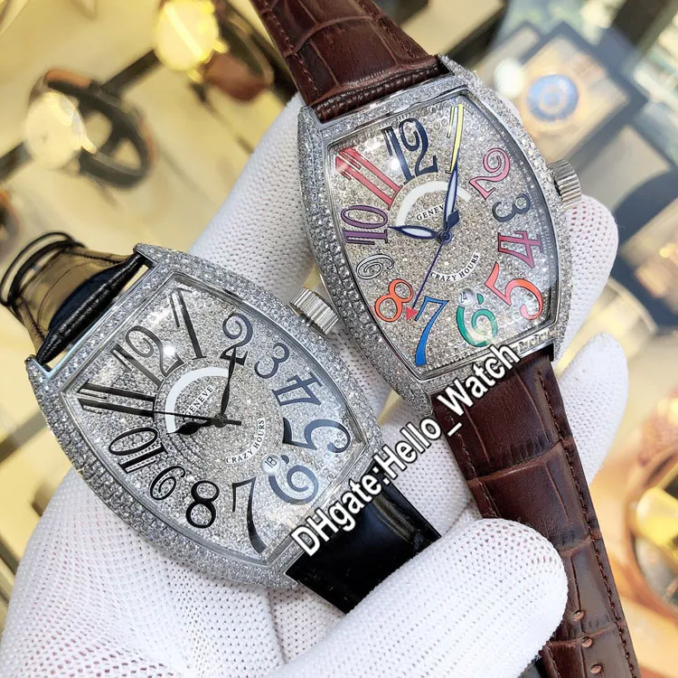New Color Dreams Crazy Hours Diamond Steel Case 7502 QZD CODR Automatic Mens Watch Gypsophila Dial Date Brown Leather Watches Hell210d