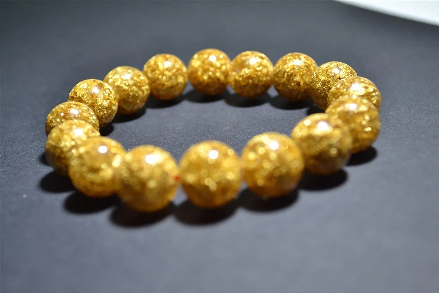 24K Gold Foil Beads Bransoletka 12 mm kamień szlachetny żeńskie temperament biżuterii