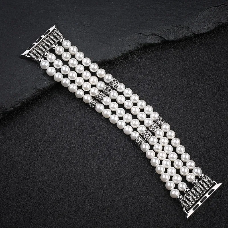 Bracelet de bijoux pour dames pour Bracelet de montre BPPLE 38mm 40mm Iwatch 4 Bracelet de montre 3 bandes 42mm 44mm Bracelet de perle d'imitation Bracelet de montre T1906243i