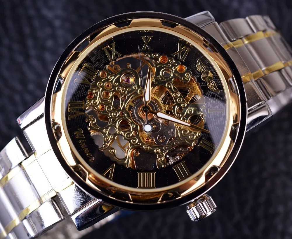 Montre en or transparent hommes montres Top marque de luxe Relogio mâle horloge décontracté Montre Homme mécanique squelette Montre J19332Z
