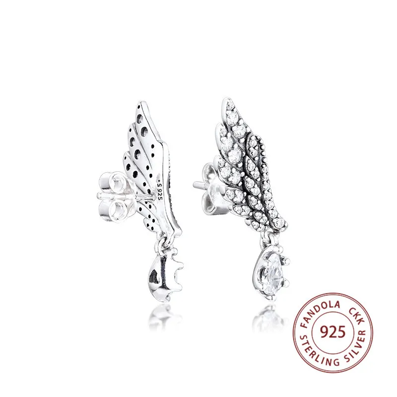 100 925 Sterling Silver Earring Dangling Angel Wing Stud Earrings for Women Fashion Jewelry pendientes brincos CX2007068956555