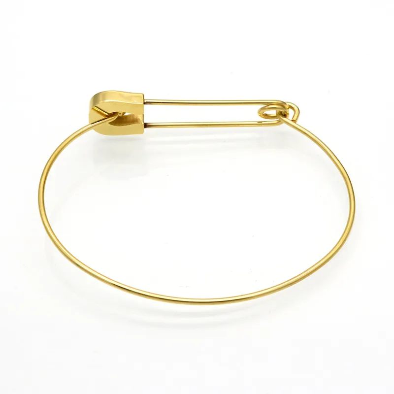 Personnalités de la manche de mode Vintage Simple Titane en acier métallique Plain Nautical Pin Bangle Bracelet de couleur or mince pour femmes Bir253n