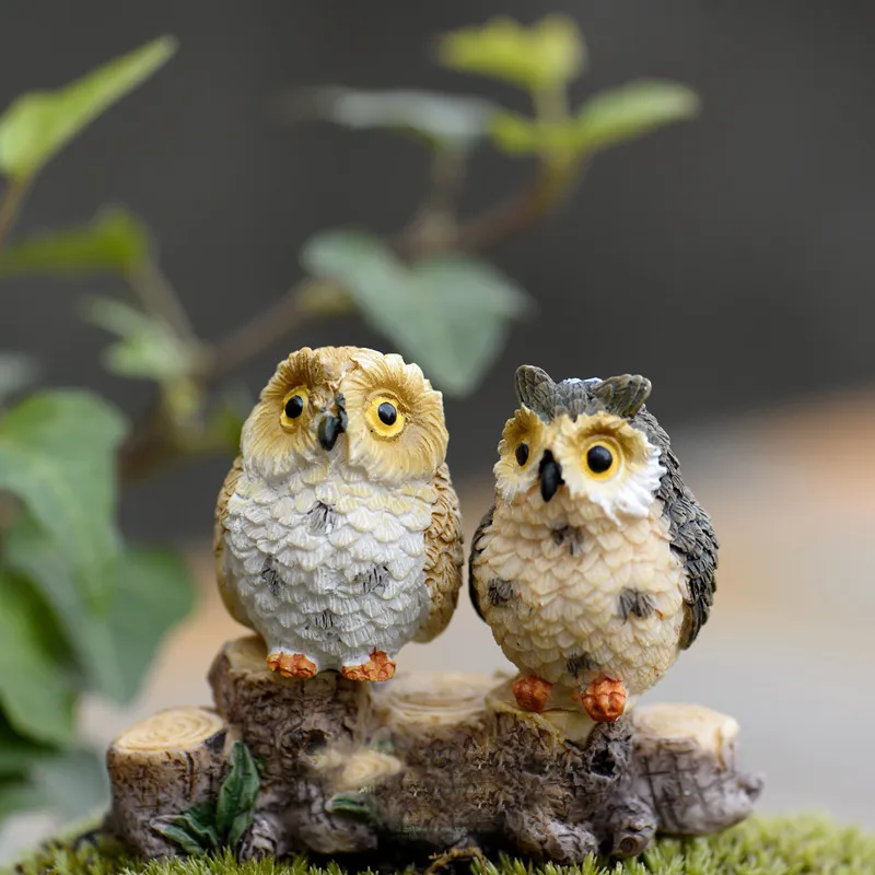 Cute Owls Animal Figurines Resin accessory Miniatures Figurine Craft Bonsai Pots Home Fairy Garden Ornament Decoration Terrarium D2570