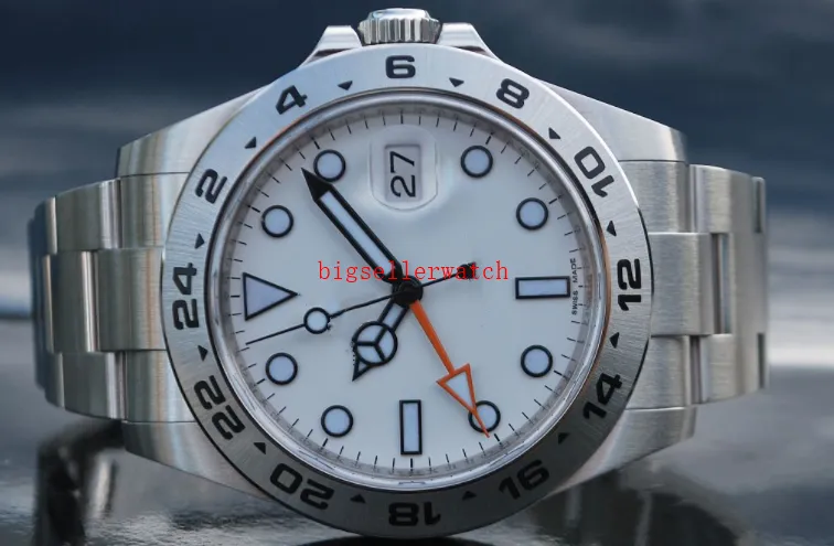 Orologio da uomo di lusso più venduto 42mm Explorer II 216570 in acciaio inossidabile quadrante bianco data 42mm orologio automatico da uomo scatola originale2421