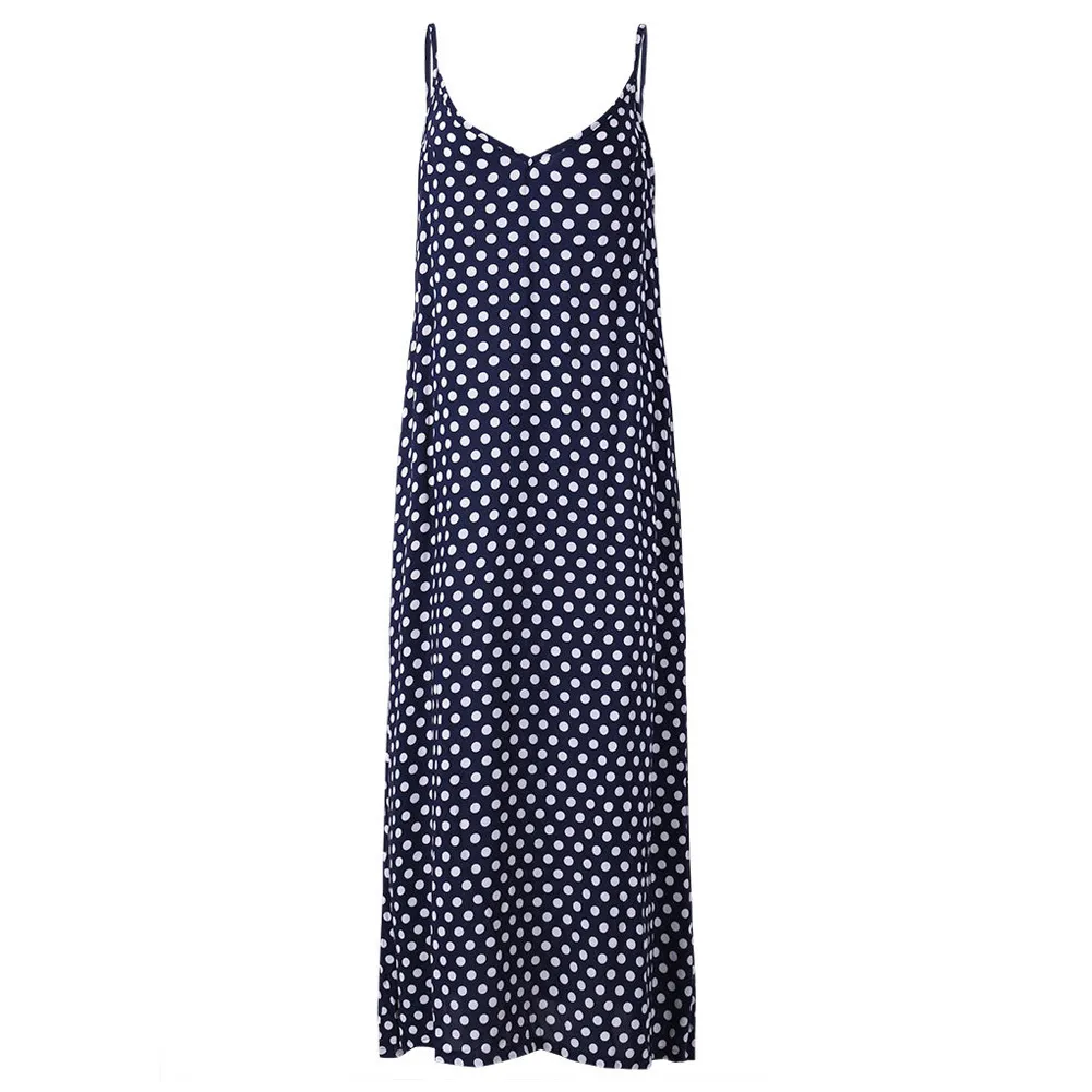 5XL 플러스 사이즈 여름 드레스 2017 여성 폴카 도트 인쇄 V 넥 민소매 sundress 느슨한 맥시 롱 비치 보헤미안 빈티지 드레스 Y19012102