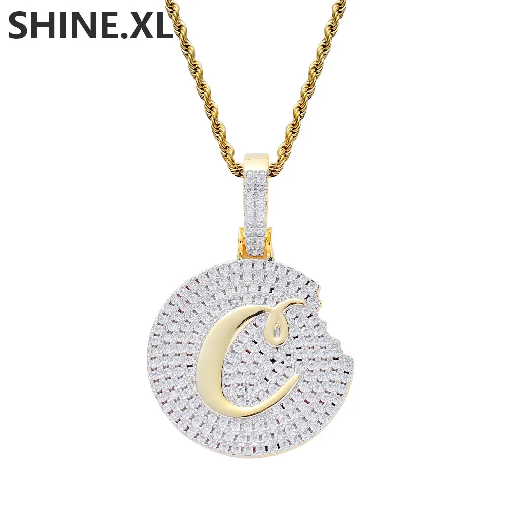 Iced Out Biscuits Pendant Necklace Micro Paled Zircon Gold Silver pläterad med rostfritt stål Rope Chain300B