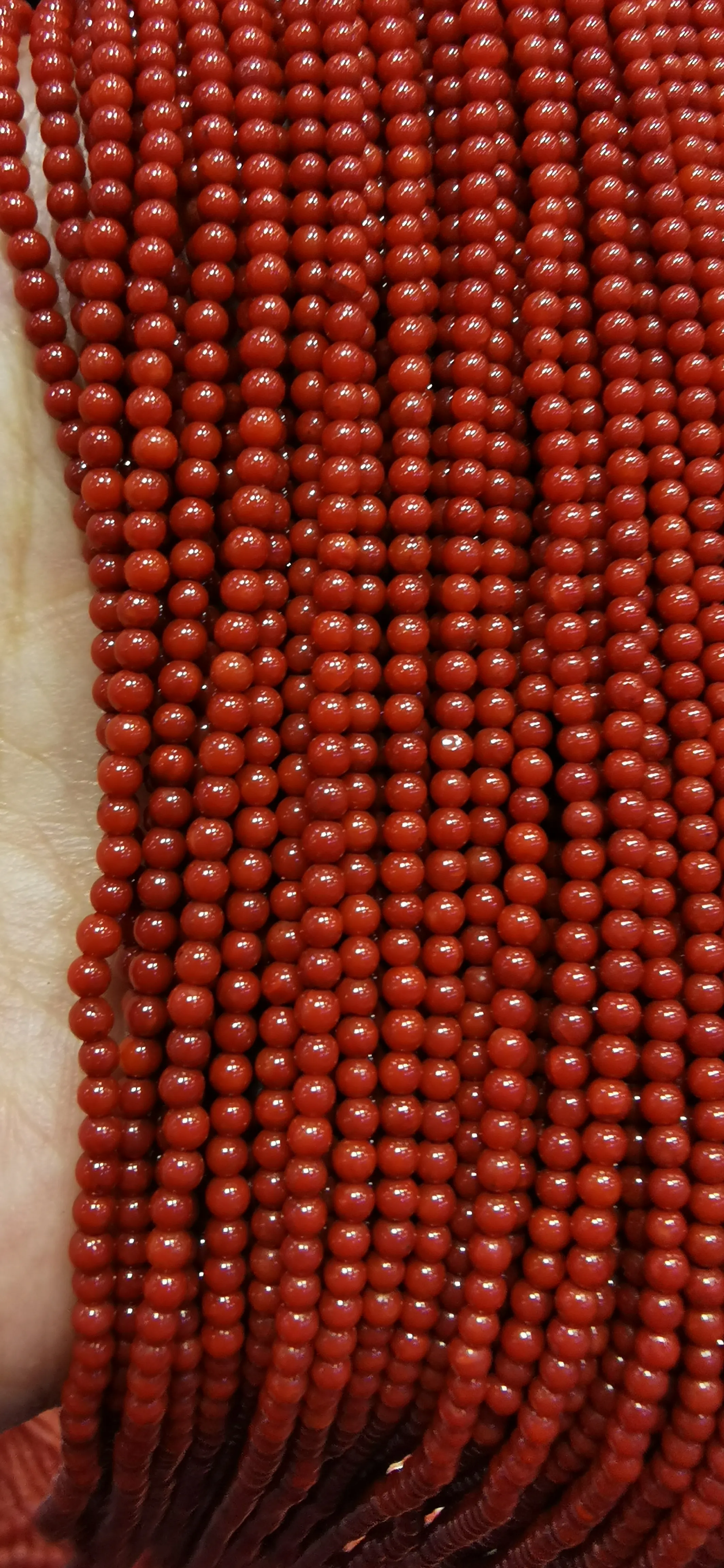 5strands echte seltene rote Koralle glatte runde Perlen Naturstein Edelstein 3-4 mm 16inch314i