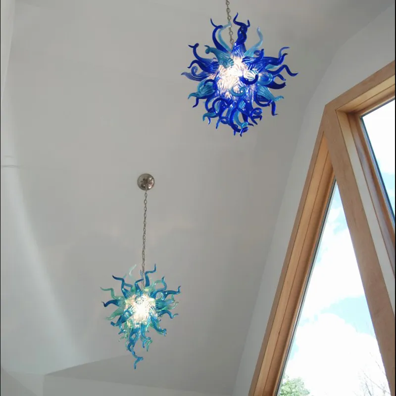 Geblasene Lampen Kronleuchter blaue und blaugrüne Farbe LED-Lichtquelle hängende Pendelleuchten Wohnzimmermöbel Kunstdekor Kuppelbeleuchtung248C