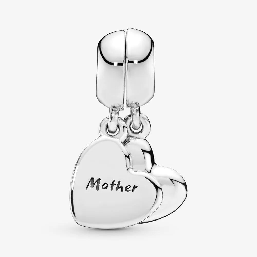 100% 925 Sterling Silver Mother Son Heart Split Dangle Charms Fit Original europeisk charmarmband Kvinnor DIY -smycken Acc285i