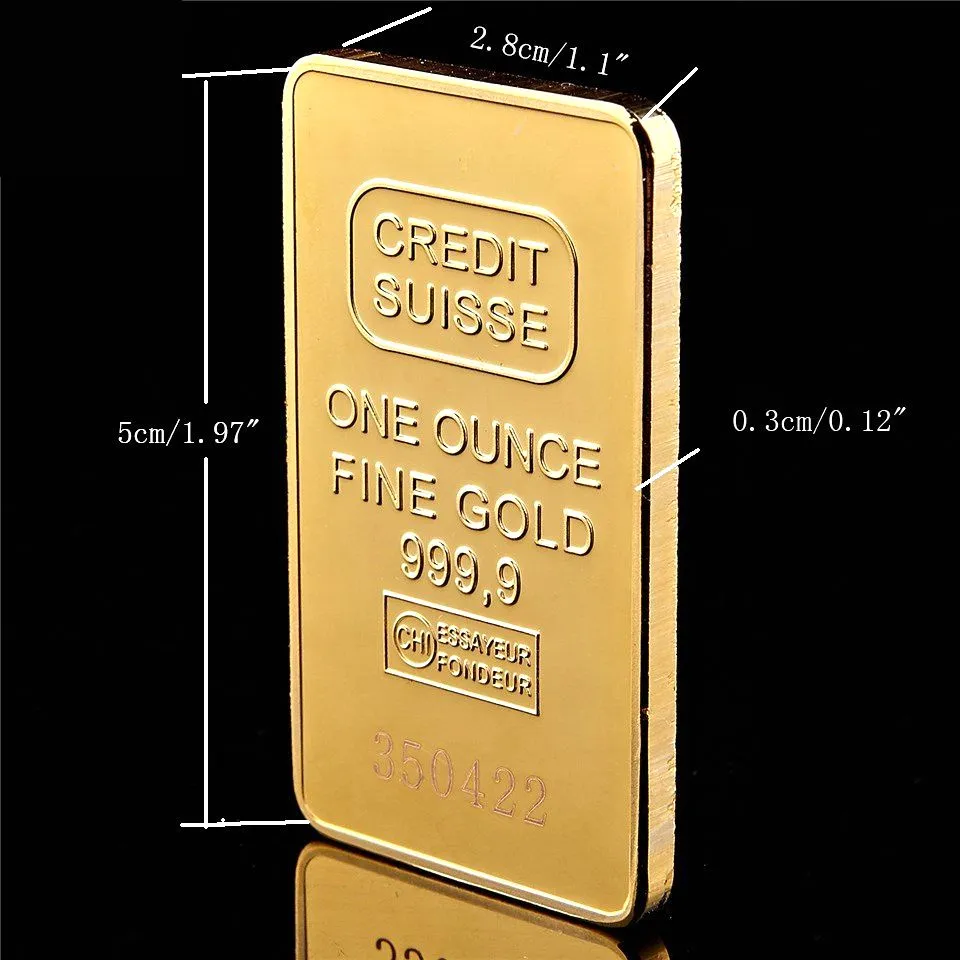 24k Artes e artesanato ouro banhado uma onça Fine 9999 Credit Magnetic Suisse Bullion com diferentes números1014051