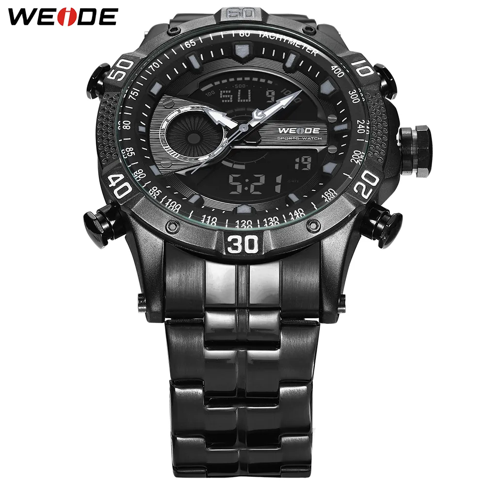 WEIDE Cronografo militare da uomo Allarme automatico con data Orologio Cassa in metallo nero Bracciale con cinturino Cinturino sportivo Modello Relogio Orologi da polso281r