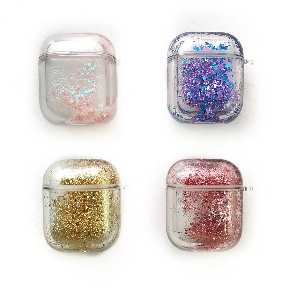 Flytande Quicksand Sparkle Earphone Case Cover för airpods 2 1 Air Pods Glitter Sequins Headphone Headset AirPodding Protector Shell