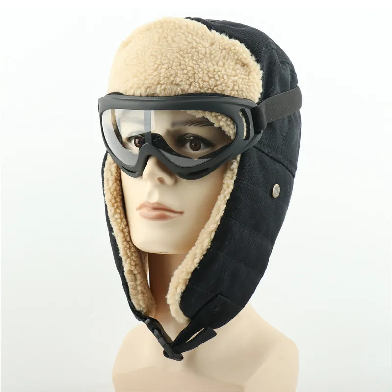 冬の爆撃機の帽子Earflap Russian Ushanka with Goggles Men Men's Trapper Pilot Hat Faux Berber Fleece Thermal Snow Caps Ly215a