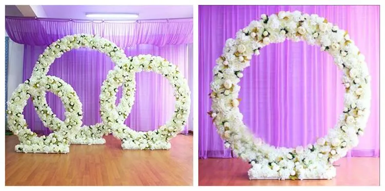 Customized new round iron arch wedding props road lead stage background decor iron arch stand frame with silk artificial flowers A229T