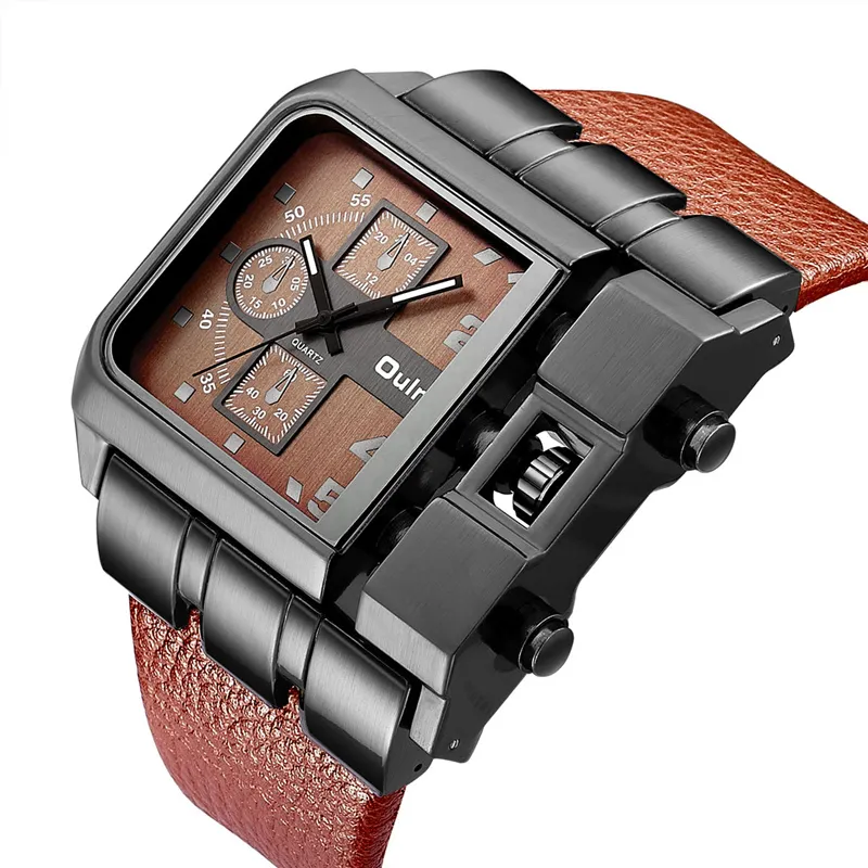 Oulm Brand Original Unique Design Square Men armbandsur Wide Big Dial Casual Leather Strap Quartz Watch Male Sport Watches V1911152545