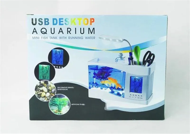 Neuester Mini-USB-LCD-Desktop-Lampen-Lampen-Fischtank Multi-Fonication Aquarium LED LED-Uhr weiß schwarzer Valentinstag Weihnachtstage Geschenk2291