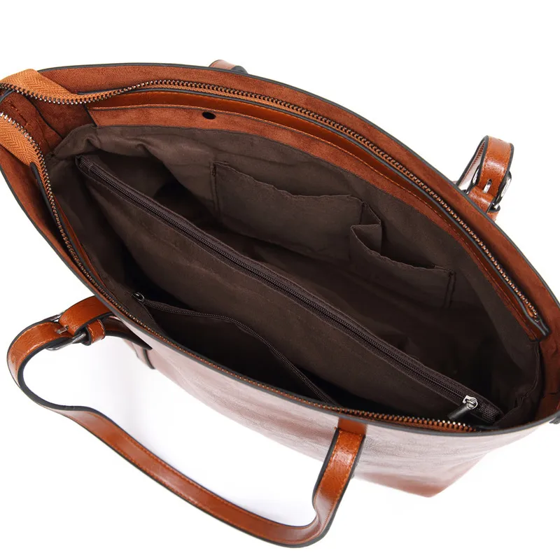 HBP womens purses handbags Oil Wax Leather Large Capacity Tote Bag Casual Women ShoulderBag Grey2881