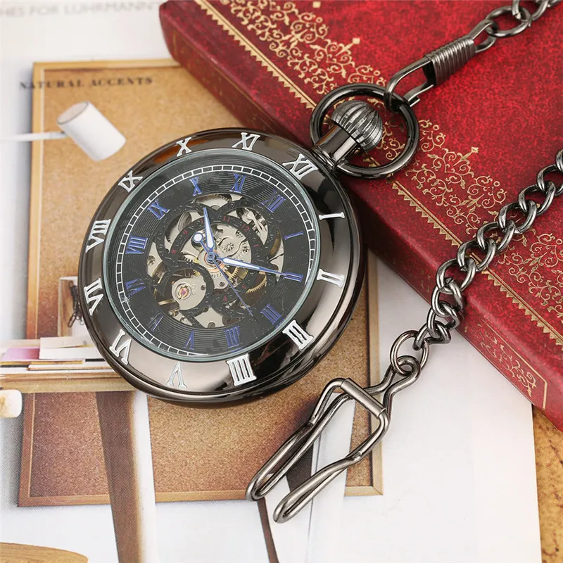 Steampunk vintage srebrny czarny brązowy kolorowy kieszonkowy zegarek rzymski numer ręczny wiatr zegarki mechaniczne dla mężczyzn kobiety z Pendat 329N