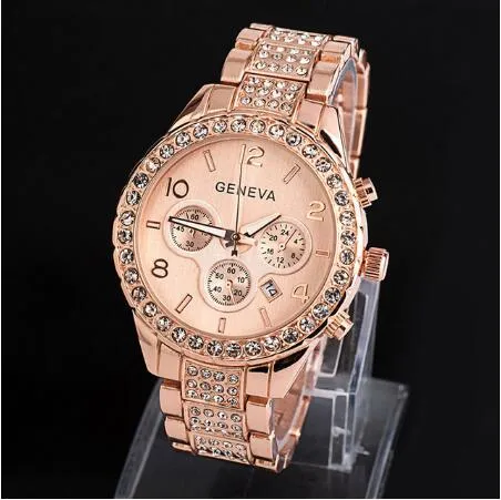 Femmes diamant montre marque de mode montres de luxe Relogio Feminino dames or acier montre à Quartz Genève décontracté montre cristal 274S