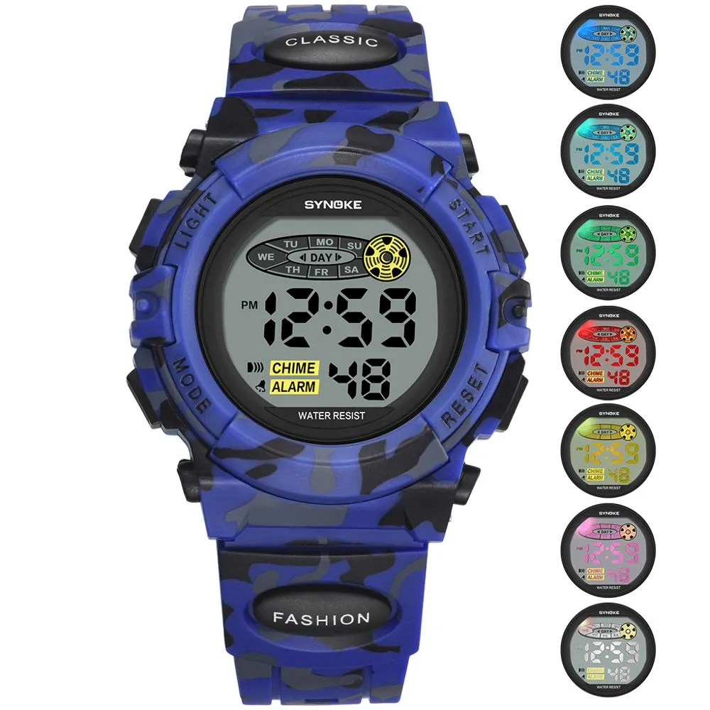 PANARS Mode Kinderen Horloges Sport Kinderhorloge LED Kleurrijke Verlichting 12 24 Uur Camouflage relogio infantil Jongen Student 20299r