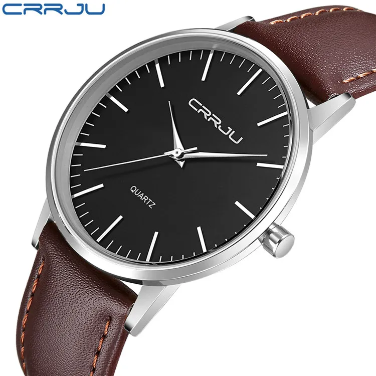 CRRJU – montre à Quartz Ultra fine pour hommes, 7mm, marque de luxe, mode décontractée, sport, affaires, cuir, Watc223o