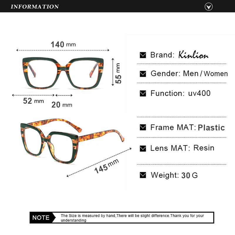 Kinlion rétro femmes lunettes cadre carré grand cadre lunettes pour hommes Transparent printemps jambes lecture Prescription Glasses241w