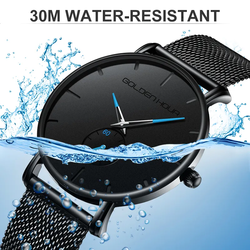 Reloj Hombre New Arrivic GoldenHour Fashion Men Watch Erkek Kol Saati Business Sport Waterproof Wrist Watches Relogio Masculino278Z