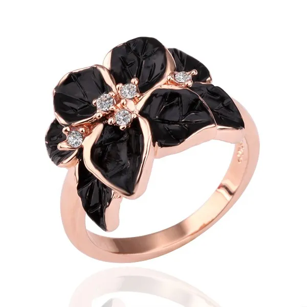 s 18K Rose Goud Geplatineerd Vrouwen Elegante Bruiloft Band Camellia Ringen Echte Oostenrijkse Kristal Mode-sieraden voor Wom279C