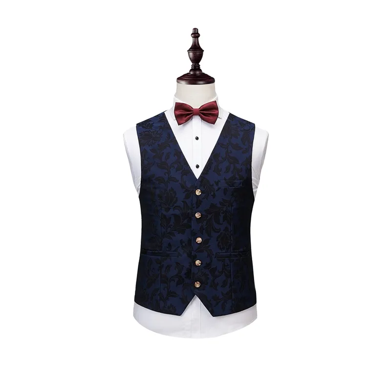 Nya herrarna med tryck med tryckmärke Navy Blue Floral Blazer Designs Paisley Blazer Slim Fit Suit Jacket Men Wedding Suits 278V