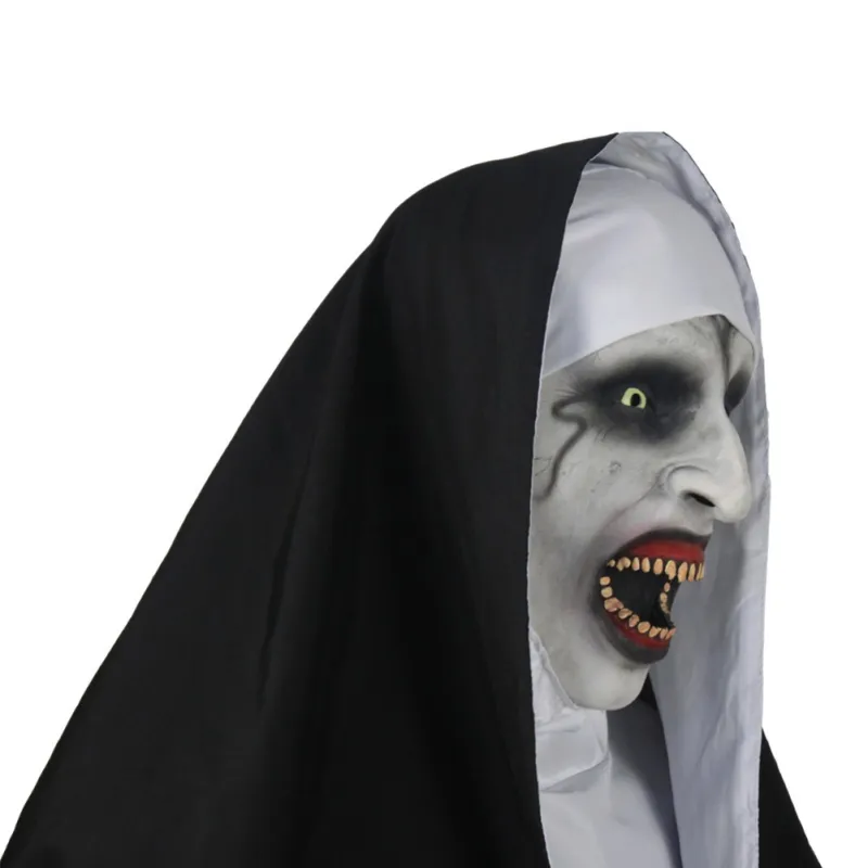 Masque d'horreur de nonne pour Halloween, masques effrayants en Latex avec foulard, casque intégral, accessoires de fête, goutte 257G