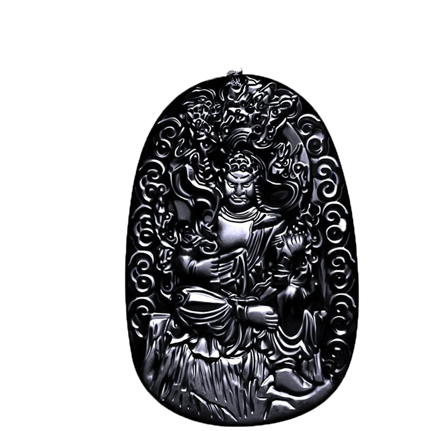 Bijoux fins Pure Naturel Obsidian Naturel Immovable Ming King Bodhisattva Acala Buddha Collier Pendentif Livraison Gratuite