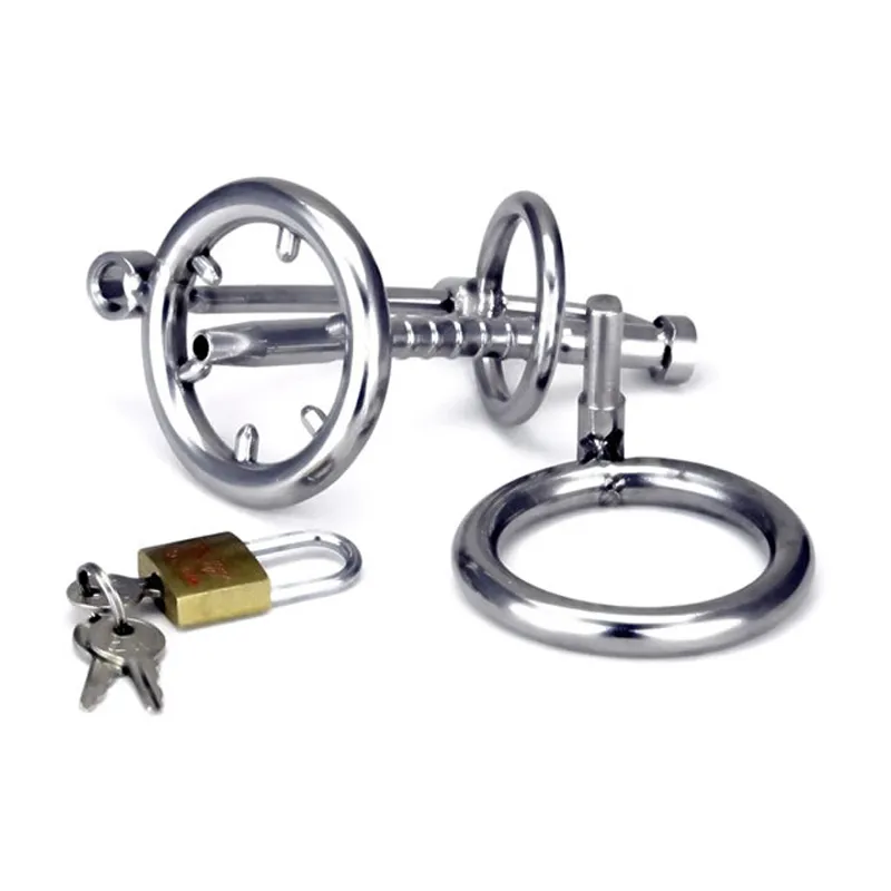 Najnowsze Design Male Bondage Chastity Urządzenie Klatka ze stali nierdzewnej z cewnikiem BDSM Sex Zabawki Chastity Belt Y19070602