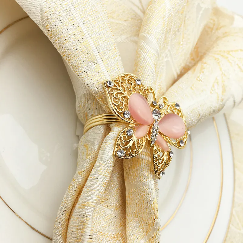10st high-end fjärils servettring diamantlegering servett spänne el bankett bröllop dekoration3259