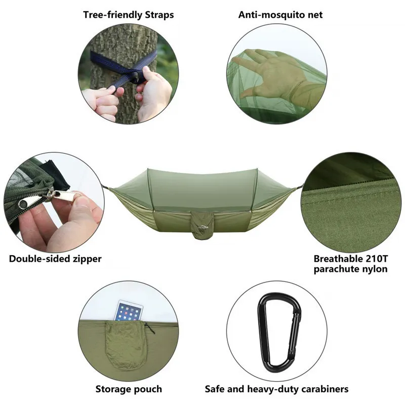 Pop-Up Portable Camping Hammock with Mosquito Net and Sun Shelter Parachute Swing Hammocks Rain Fly Hammock Canopy Camping Stuff Y236a