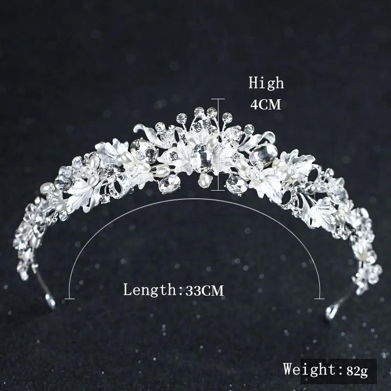 Rhinestone Pearl Flower Bridal Crowns Handgjorda silver Tiara pannband Crystal Diadem Crown Wedding Hair Accessories D19011102306D6013435