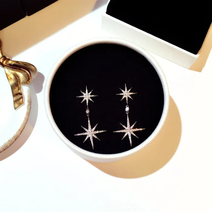 Super glittering fashion luxury designer zircon diamond cute snowflake korean style stud dangle chandelier earrings for woman gi273u