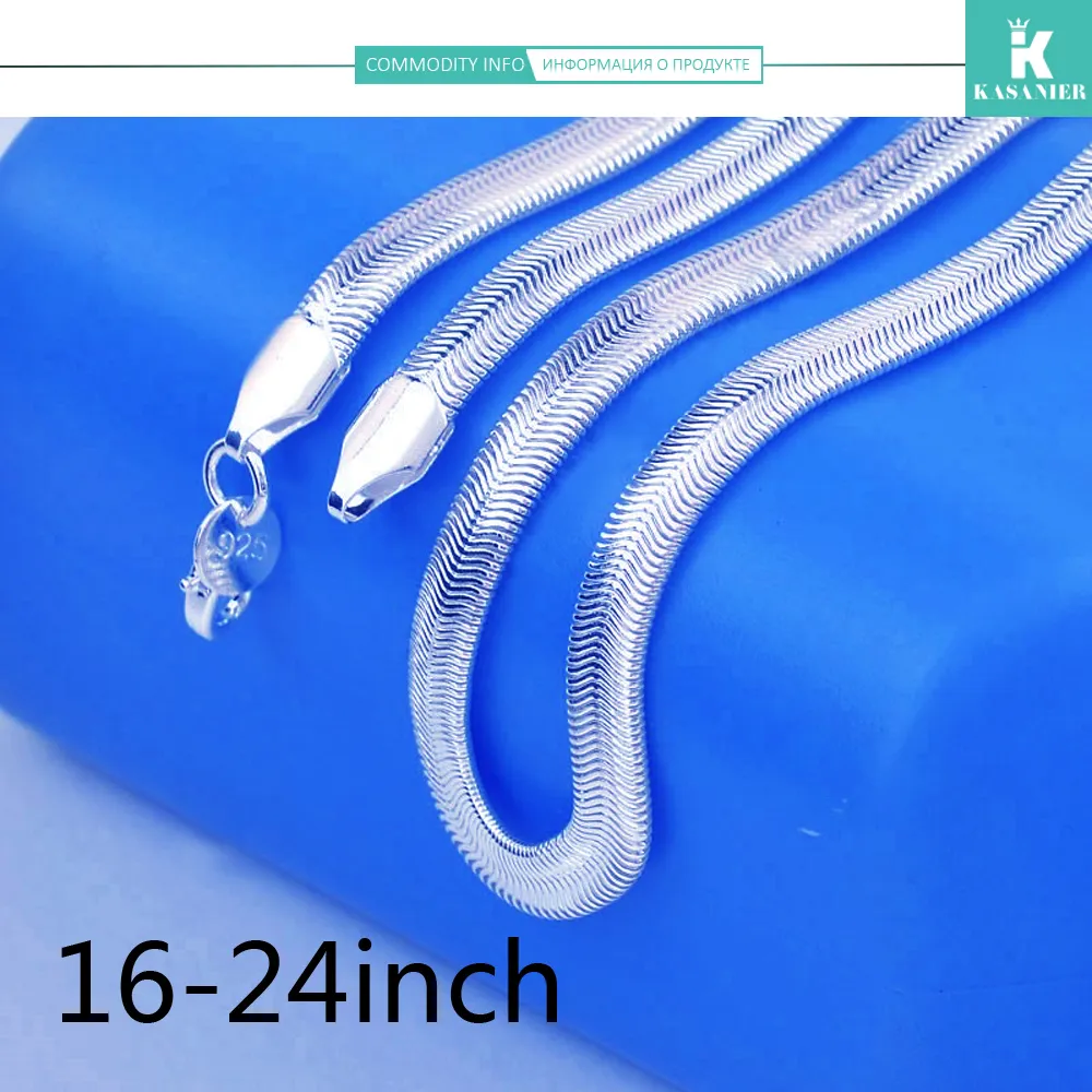 Kasanier 6mm geniş16-24 inç güzel 925 gümüş yumuşak yumuşak yılan erkekler kadın moda zinciri kolye ıstakoz tokaları ile set ağır jewelr2589