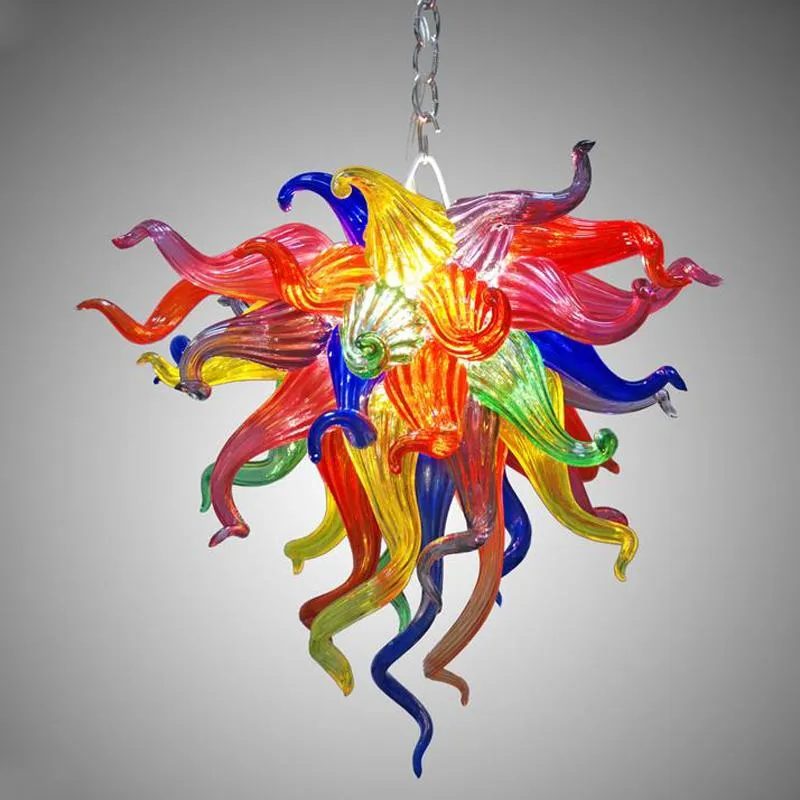 Forma de flor pingente de cristal iluminação arte colorido lustres vidro soprado luzes para sala estar iluminação moderna 277d