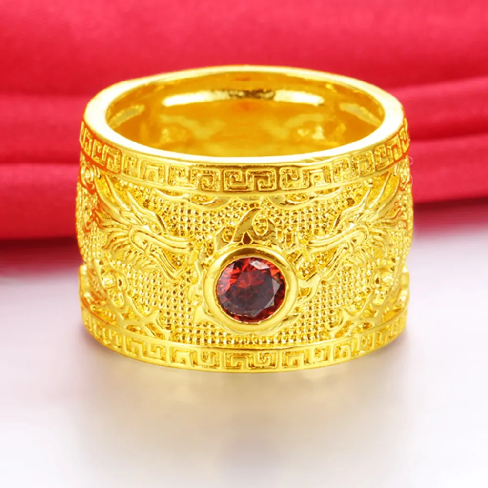 Gruby pasmo pierścieniowe podwójny wzór smoków 18k żółte złoto klasyczne damskie męskie rozmiar palca 6273S