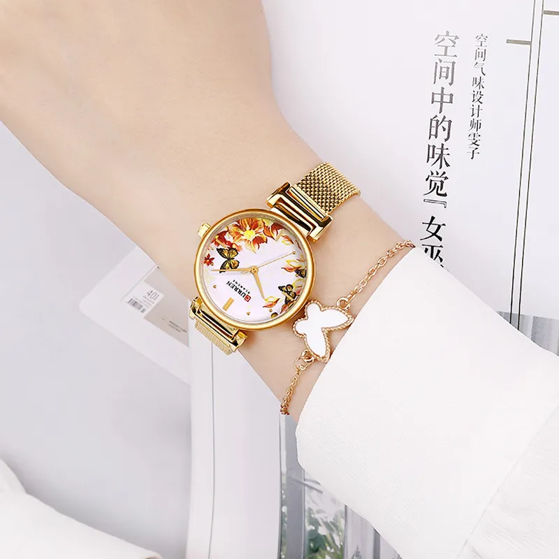 Reloj CURREN de acero inoxidable para mujer, reloj de pulsera de cuarzo de primeras marcas a la moda para mujer, reloj bayan kol saati 9053, hermoso regalo para mujer 241i