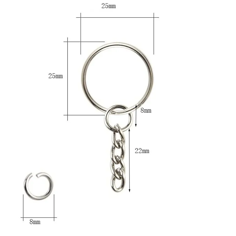 200 stks split sleutelhanger ringen met ketting zilveren sleutelhanger en open ringetjes bulk voor ambachten diy 1 inch 25mm202c