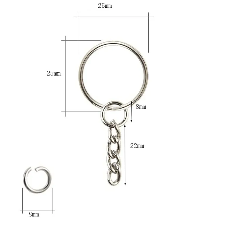 Split Key Chain Rings with Chain Silver Key Ring and Open Jump Rings Bulk for Crafts DIY 1 Inch 25mm293U
